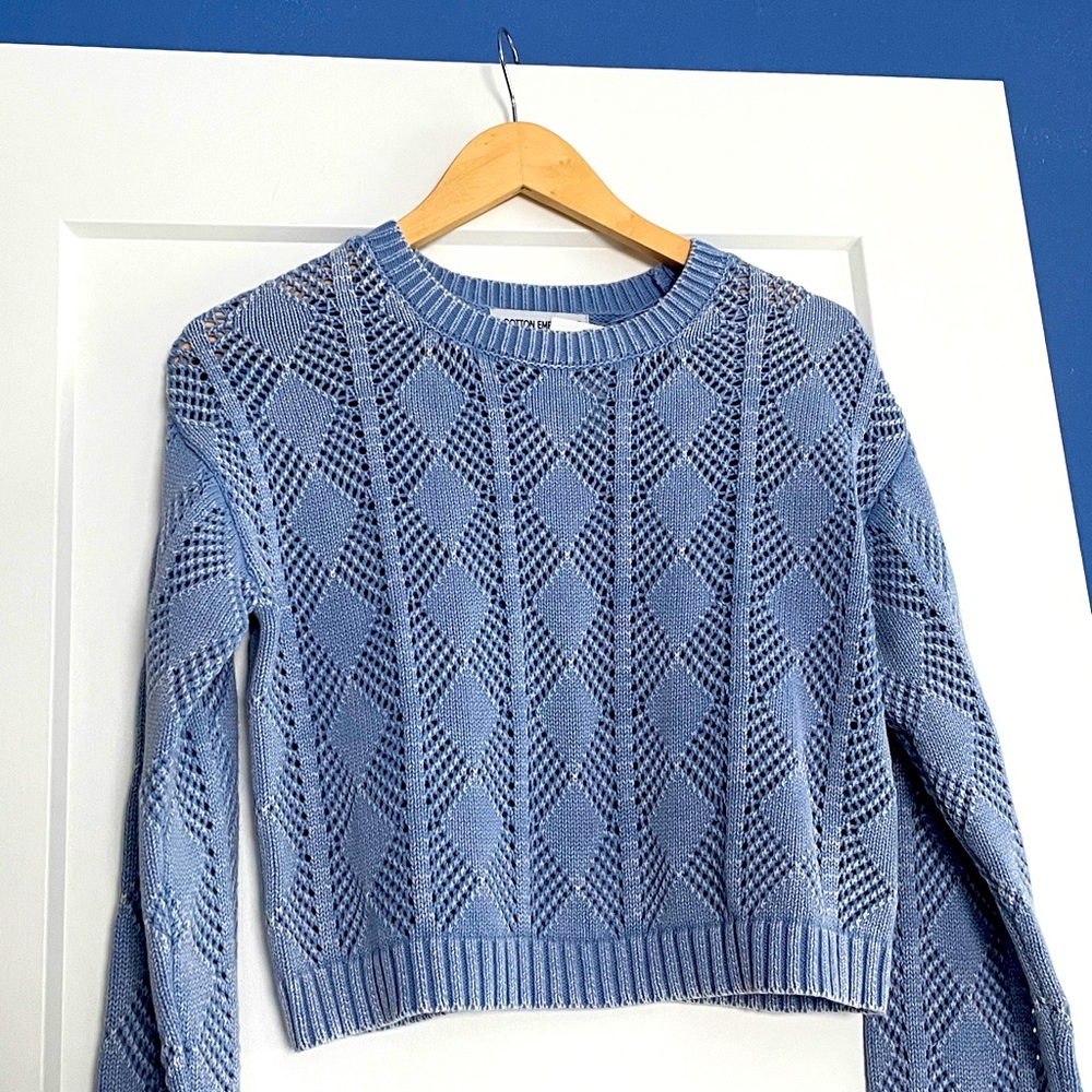 NWT baby blue pointelle cotton sweater 100% cotton touch of periwinkle sky blue